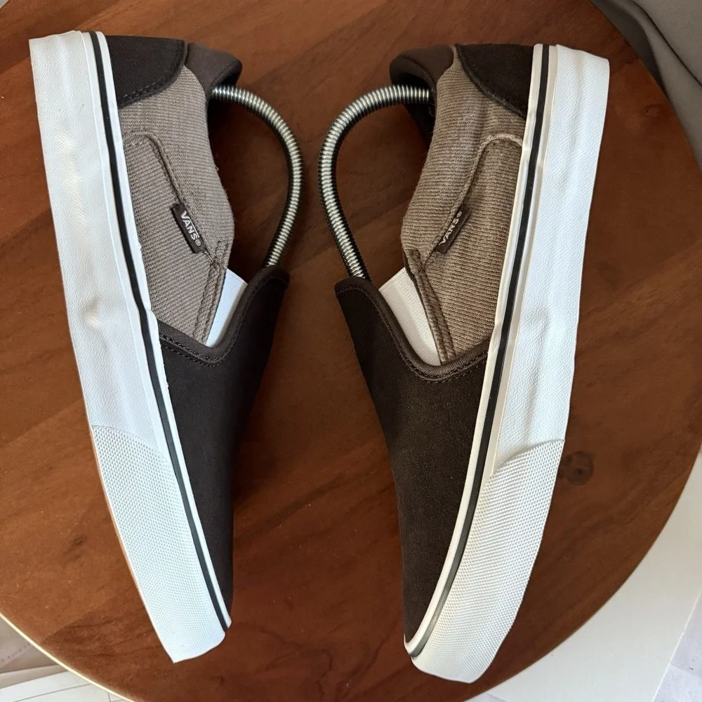 Vans Asher Deluxe Slip On Coffee Brown Cozy Knit Suede Skater Sneakers Men's 9.0
